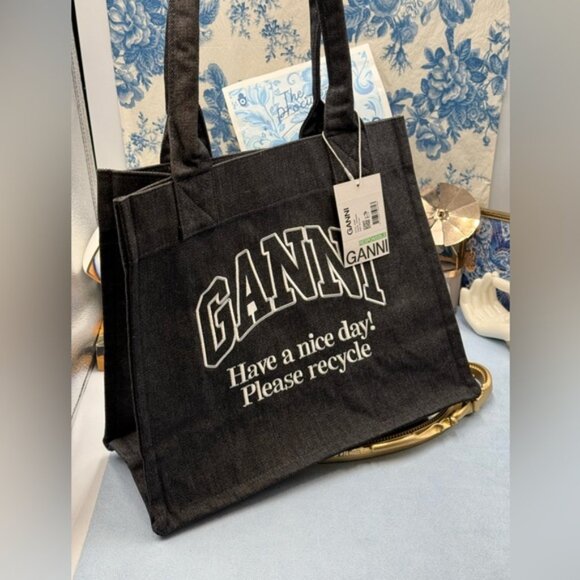 🆕 GANNI 🧿 NWT Large Easy Shopper, Black Denim - Picture 4 of 11